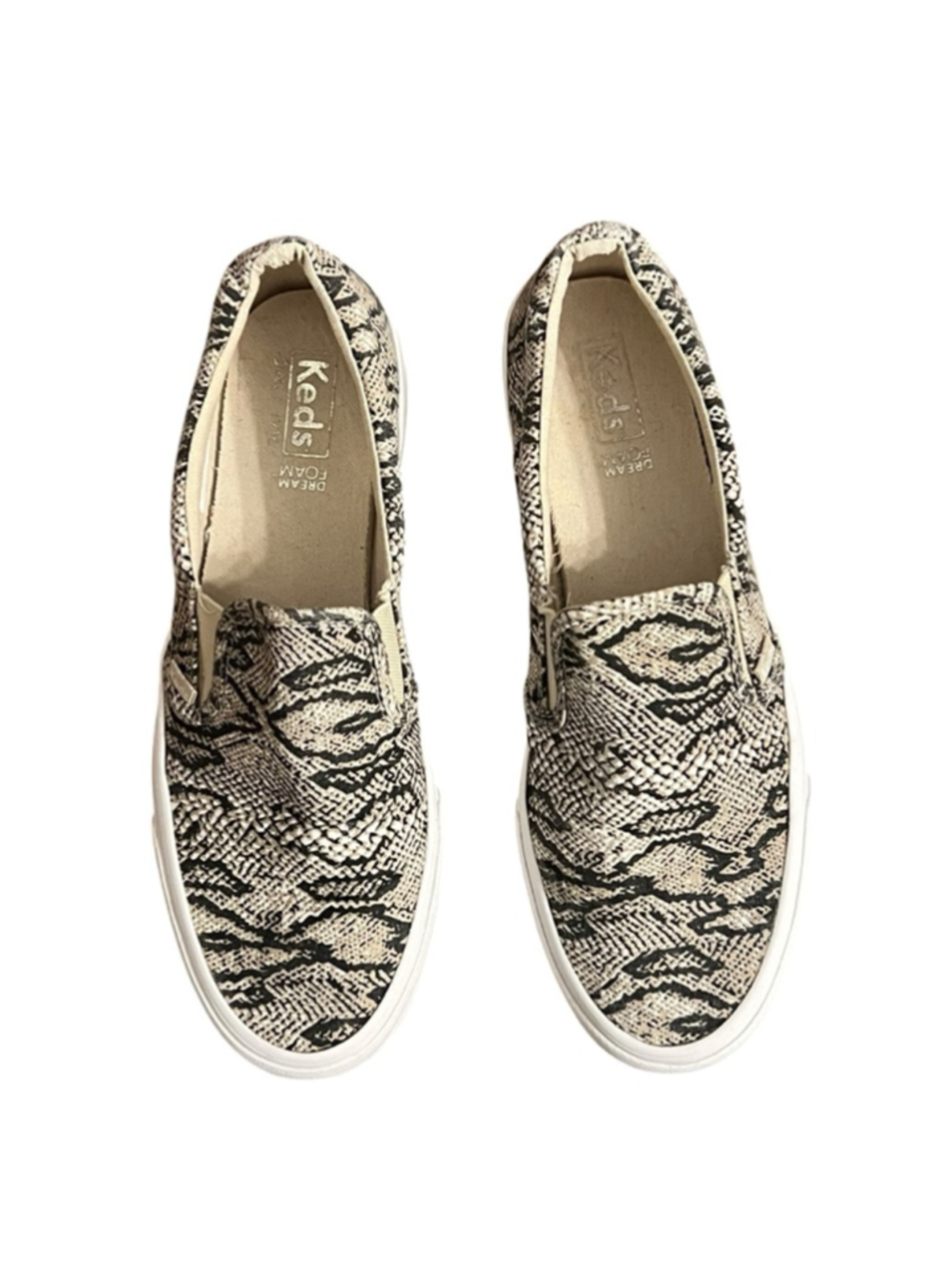 Keds Sneakers Size 8 Beige Black Snake Print Slip-On - Picture 2 of 8